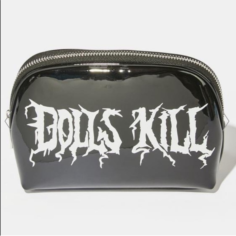 NEW✨ Dolls Kill Patent Logo Black Makeup Travel Bag